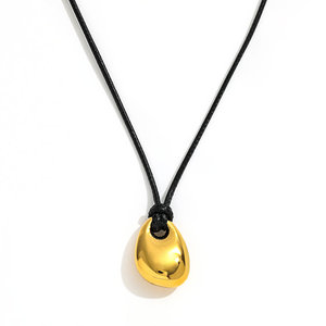 Joolim 18K Gold Plated High Polished Irregular Water <strong>Drop</strong> <strong>Pendant</strong> Black Leather <strong>Cord</strong> Adjustable Stainless Steel Necklace - Product Image 1