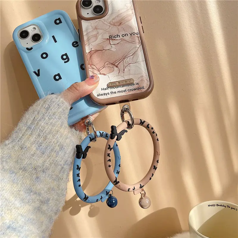 Y6482 Creative Silicone butterfly cell phone strap rope charm strap Bracelet Keychain 3d charms for phone cases Wrist