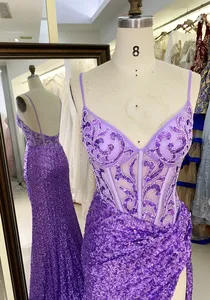 Venta al por mayor nuevas lentejuelas de lujo deshuesado vestidos de baile vestido largo vestido de noche 2025 para niña