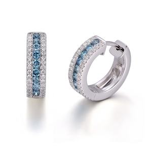 Boucles d'oreilles en or blanc massif 18K 14K 10K, pierres précieuses de couleur bleue cultivées en laboratoire, certifiées GRC, bijoux pour femmes - Product Image 1