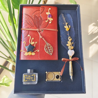 Ensemble de stylos plume en feuille d'or antique avec carnet en cuir fait main, pot d'encre et coffret cadeau pour mariage, anniversaire ou cadeau d'affaires
