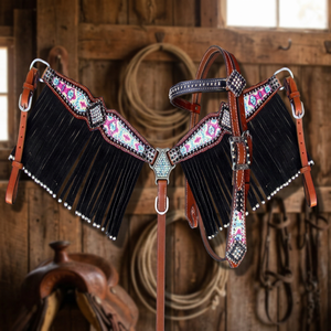 Conjunto de Arreos Premium Personalizados para Caballos de Exhibición Western, Duraderos, de Cuero Genuino, Collar de Pecho de Cuero Natural Suave, Frondos, Flecos y Silla de Montar - Product Image 3