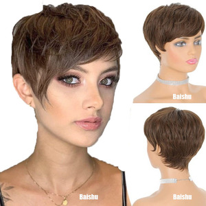 Perruque courte de style bob avec raie sur le côté, bouclée, pour femmes, perruque synthétique de bonne qualité en stock, vente en gros - Product Image 1