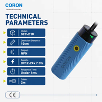 CORON GFC-D10 Capteur photoélectrique économique à réflexion diffuse, interrupteur optique, distance de détection 10 cm, sortie NPN, boîtier en plastique
