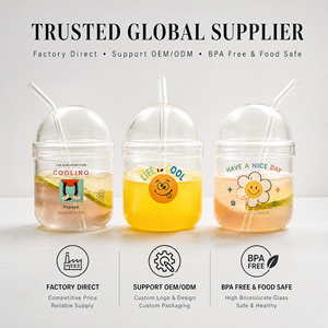 Mug Kaca Sedotan Cetak Kartun Lucu Tahan Panas 450ml 15oz, Dapat Digunakan Kembali untuk Minuman Dingin dan Panas - Product Image 4