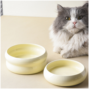 Mangkuk hewan peliharaan keramik Logo kustom mangkuk makanan air ganda kucing anjing tengkuk pelindung tinggi dengan papan kayu - Product Image 1