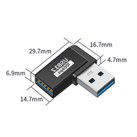 Adaptateur USB mâle-femelle à 90 degrés, USB 3.0, transfert de données 10 Gbps, chargeur d'alimentation CC pour ordinateur portable, caméra de jeu, en alliage d'aluminium