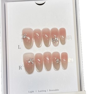 Uñas Postizas con Brillo Suave, Estilo Butterfly Kiss Fresh, Color Rosa Puro, Ojo de Gato, Zirconia Francesa Brillante - Product Image 5