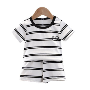 Ensemble short et t-shirt rayé à manches courtes pour bébés garçons et filles, 100 % coton, <span class=keywords><strong>tenue</strong></span> décontractée d'été, vêtements 2 pièces pour enfants, vente en gros - Product Image 5