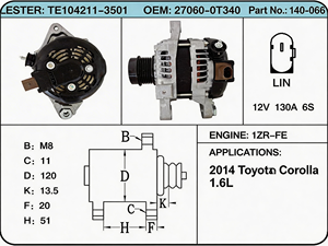 Nuevo Alternador 1.6 27060-0T300 OEM 12V 100A Pieza de Repuesto Automotriz Original de Calidad para 1ZR 2ZR 1.6L 1.8L 27060-0T - Product Image 4