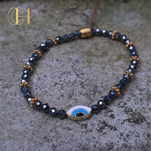 Wholesale Handmade Faceted Real Gemstone Beads Natural Crystal Evil Eye Bracelets