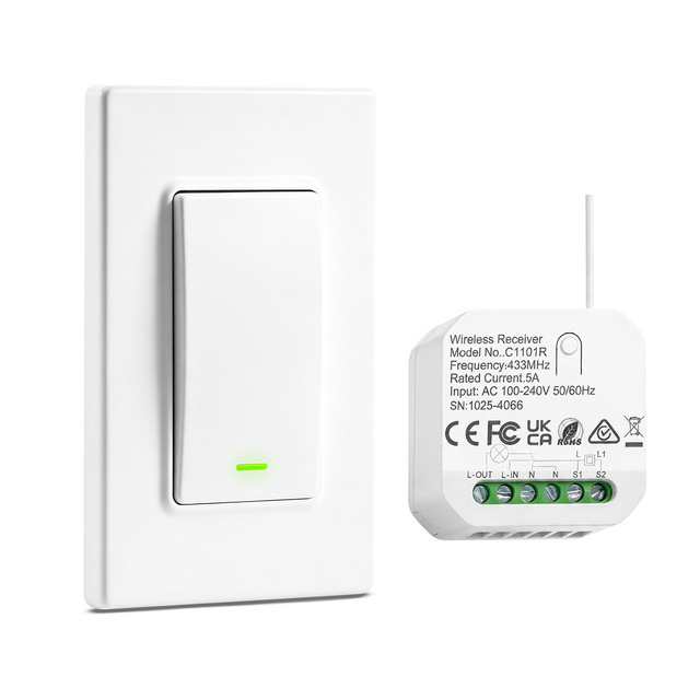 Self-Powered Kinetic RF433 Wireless Light Switch Panel with Relay Receiver AC 110V/220V Remote Dimmable 10A PC ABS