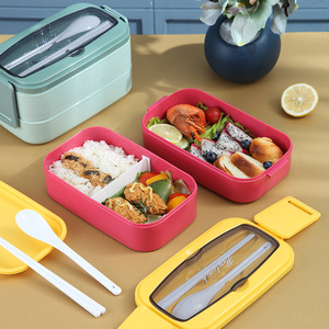 Rectangular Single Layer Sealed <b>Lunch</b> <b>Box</b> With Lid Plastic Stainless Steel Inner Liner Includes Cutlery For Daily Use - Product Image 1