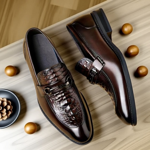 Men's Business for Pattern Patent Leather Slip-On Comfortable Pointed Toe Formal Shoes Glossy British Style Large Size
