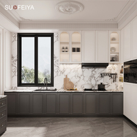 Sofeyia Armoire de cuisine italienne de luxe haut de gamme personnalisée, garde-manger à monter soi-même, évier en métal, bois, placage, porte en verre, pour appartements