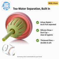 Gelas Mini 500ml dengan Tutup Anti-Selip dan Infuser Teh, Tumbler Infus Warna Logo Kustom dengan Sedotan untuk Hadiah dan Eceran