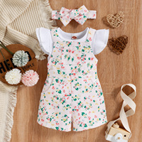 Setelan Kembar Anak Perempuan Amerika Eropa, Koleksi Musim Panas Terbaru, Katun Bergaris Motif Bunga, Tanpa Lengan, Overall Tali Selempang, Dua Potong