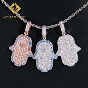 Nouveauté Bijoux fantaisie Iced Out en Argent 925 avec Zircon Cubique (CZ) Pendentif Main de Fatma Personnalisé pour Hommes et Femmes, Breloques Hip Hop en Zircon - Product Image 1