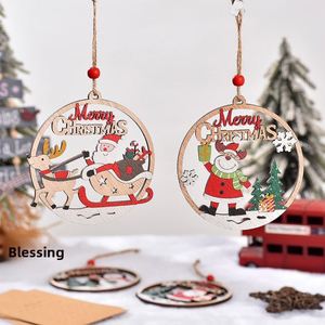 Décoration de Noël en bois en gros, pendentif rond ajouré avec fonction de suspension, écologique, multi-styles - Product Image 3