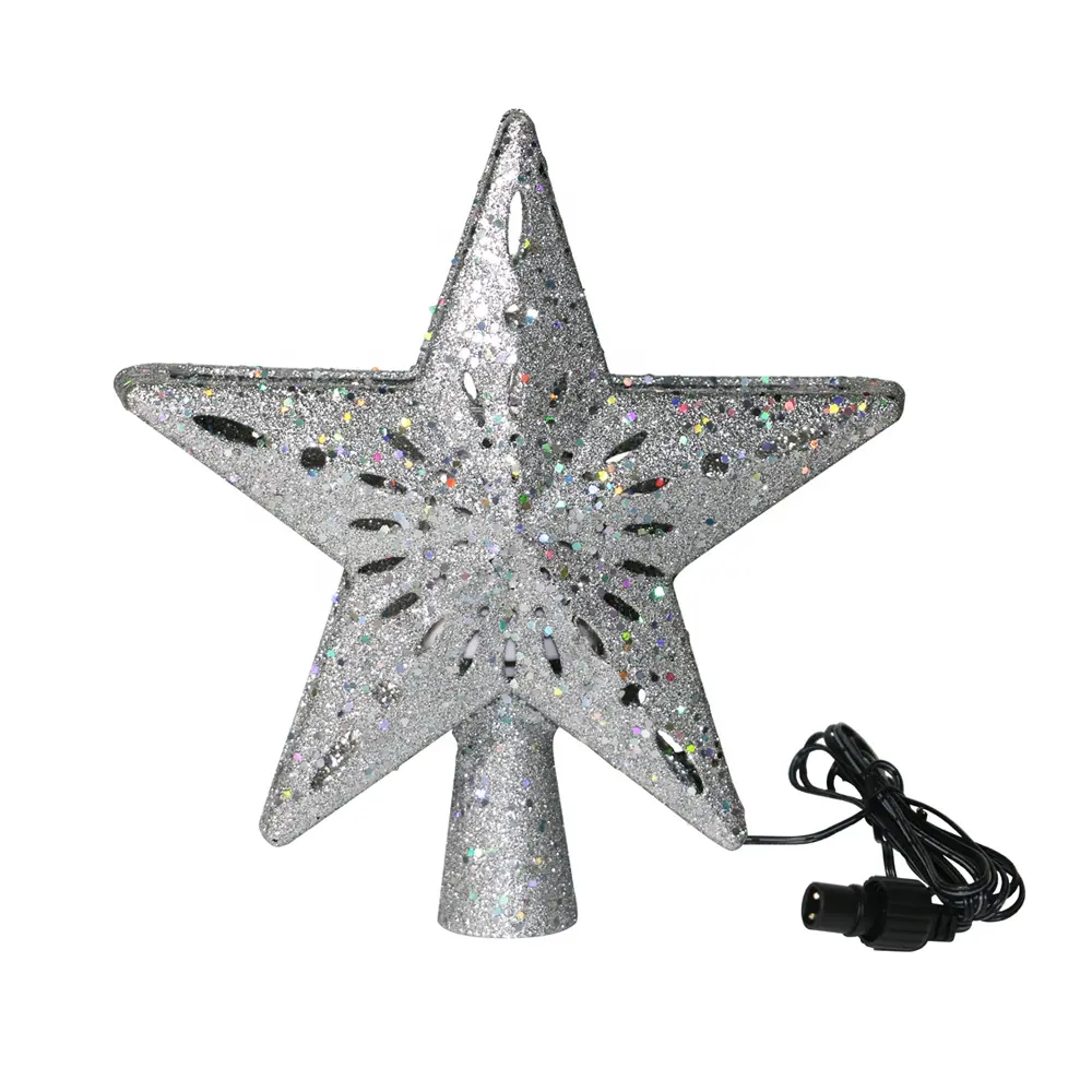 Glitter Silver Star Topper Projector with Rotating Snowflake Projection for Indoor Christmas Tree Decor