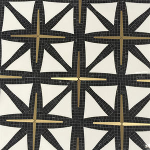 Piastrelle per <span class=keywords><strong>Pavimento</strong></span> in Mosaico di Marmo <span class=keywords><strong>Nero</strong></span> <span class=keywords><strong>e</strong></span> <span class=keywords><strong>Bianco</strong></span>, Superficie Lucida, Taglio <span class=keywords><strong>a</strong></span> Getto d'Acqua, Medaglione in Marmo - Product Image 1