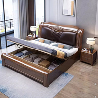 Lit double king-size moderne de luxe en bois massif de noyer avec coffre de rangement, mobilier de chambre durable pour mariage et maison