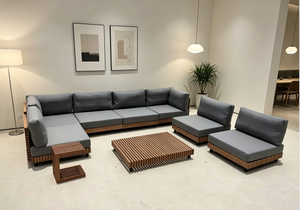 Luxury Solid Teak <b>Wood</b> Modular Outdoor Sectional <b>Set</b> with Waterproof Grey Cushions Roots-tk-09 <b>Wood</b> <b>Set</b> Models - Product Image 5