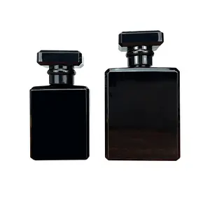 Cosmetische Vierkante Rechthoek Matte Zwarte Geur Olie Glazen Parfum Fles Met Zwarte Dop