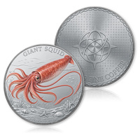 Pièce de monnaie en cuivre fin .999 de 1 oz, personnalisée, Calamar Géant, Merveilles Océaniques, OEM, Créature Marine, Pièce de collection plaquée argent, Pièce de monnaie en lingot