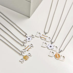 Kalung Stainless Steel DAD SON, Kalung liontin huruf keluarga pria laki-laki tenis sepak bola bola basket Baseball kalung olahraga - Product Image 1