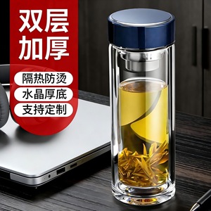Post Double Wall Glass Tea Cup 290ml 360ml Thickened Office Business Gift With Filter Cover - Product Image 3