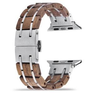 Correa de Madera para <span class=keywords><strong>Apple</strong></span> <span class=keywords><strong>Watch</strong></span>, Acero Inoxidable 304, Nogal, Compatible con las Series Ultra, 11, 10, 9, 8/7/6/SE/5/4/3 - Product Image 6
