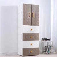 Armoire pour enfants à 3 niveaux, couleur grise, en plastique, avec compartiments suspendus et tiroirs de rangement, organisateur de vêtements, placard