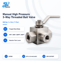 Katup Bola Berulir 3 Arah Manual 500 Bar Stainless Steel L Port Tekanan Tinggi untuk Sistem Hidrolik dan Peralatan Minyak dan Gas