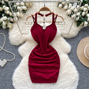 Mini abito elegante e alla moda senza maniche per le donne Mini abito Sexy aderente nero per locali notturni - Product Image 1