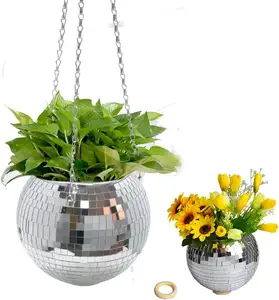 Wholesale new fashion balcony hanging 4inch 6inch 8inch 10inch rose pink green inflatable disco ball planter pot