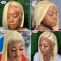 Perruque Bob Blonde 13x4 Cheveux Humains Couleur 613, Perruque Lace Front HD Bob 12 Pouces Pré-Plucked Sans Colle