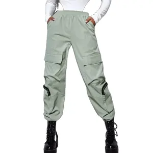 クールガールウェア女性アーミーグリーンブレストパンツポケット付きストレートレッグオーバーオールストリートウェアカーゴパンツ女性用