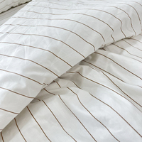 Parure de lit 100 % coton lin, draps 100 fils, coton longstarch uni teint blanc gris à rayures géométriques