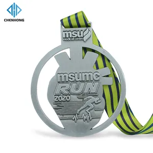 Factory Free Design Professional Customized Award Medallion Zinc Alloy Silver Metal Running Sports Marathon Medal With Lanyards