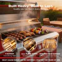 Grill à gaz GPL/GN de luxe rouge en forme de H à 4 brûleurs, 99 000 BTU, en acier inoxydable 304 2 fois plus épais, disponible en stock aux États-Unis