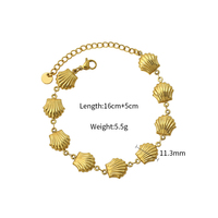 Bracelet Coquillage Plage d'Été en Acier Inoxydable 304 Plaqué Or, Chaîne Réglable Thème Océan, Ensemble de Bijoux pour Femme