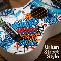 Urban Street Art Style Cool Skateboard Pattern Acoustic Guitar Graffiti Print Non-Electric Wood 4 String Hole Ukulele for Teens