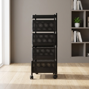 Étagère de rangement de cuisine moderne en métal avec roulettes, panier en maille à 5 niveaux pour l'organisation des aliments, type sur pied, multifonctionnelle - Product Image 6