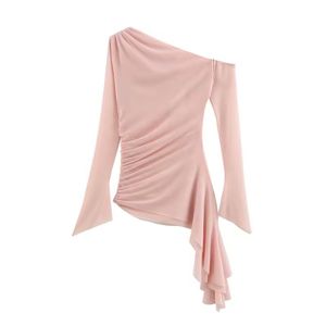 Camiseta de un solo hombro para mujer, estilo sexy y elegante, ajustada, con diseño irregular, estilo urbano, transpirable, de color liso, talla L - Product Image 2