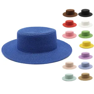 Unisex summer outdoor flat top solid chapeau sombrero British sunshade straw hat personalized
