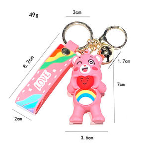 Llavero de PVC de dibujos animados de anime con diseño de oso de amor, luna, trébol de cuatro hojas, sol y arcoíris, con campana, ligero - Product Image 6