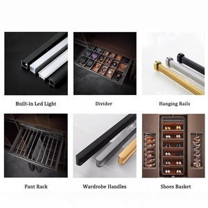 Armario Moderno Francés Negro de <span class=keywords><strong>Piso</strong></span> a Techo con Puertas Planas de Ratán, Acabado Mate, Tiradores Dorados, Cajones, <span class=keywords><strong>Muebles</strong></span> de Dormitorio - Product Image 3