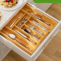Organisateur de tiroir de cuisine pliable multifonctionnel en bambou moderne à 5 niveaux - Plateau à couverts pour le rangement des ustensiles de cuisine à la maison