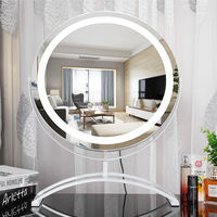 Miroir de maquillage rond intelligent à LED avec rotation infinie à 360°, écran d'affichage éclairé, cadre en métal et en verre, personnalisé